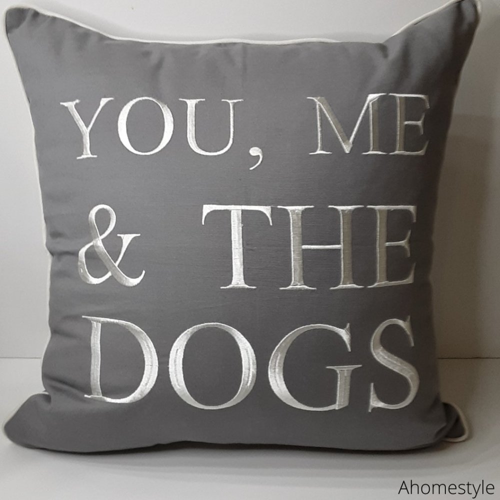 💕Decorative You, Me & The Dogs Light Grey Throw Pillow - Picture 5 of 6